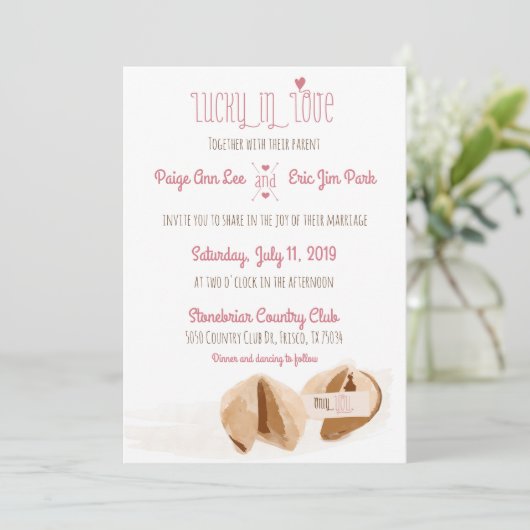 Lucky in Love Fortune-cookies Uitnodiging voor een (Staand voorkant)