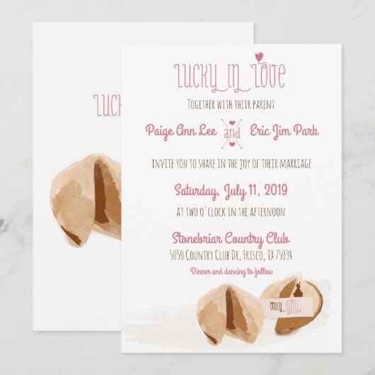 Lucky in Love Fortune-cookies Uitnodiging voor een (Voorkant / Achterkant)