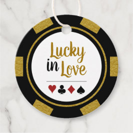 Lucky in Love Gold Black Poker Chip Weddenschap Bedankjes Labels