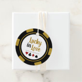 Lucky in Love Gold Black Poker Chip Weddenschap Bedankjes Labels (In situ)