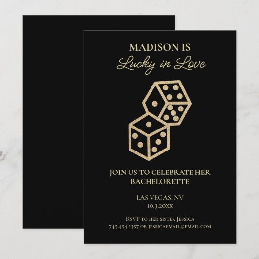 Lucky in Love Gold Dice Casino Bachelorette Party Kaart (Voorkant / Achterkant)