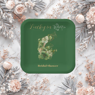 Lucky in Love Gold Glitter Shamrock Bridal Shower Papieren Bordje