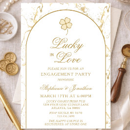 Lucky in Love Gold Shamrock Engagement Party Kaart