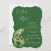 Lucky in Love Gold Shimmer Shamrock Vrijgezellenfe Kaart (Voorkant)