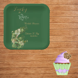 Lucky in Love Gold Shimmer Shamrock Vrijgezellenfe Papieren Bordje