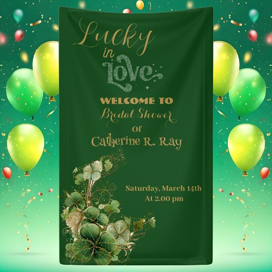 Lucky in Love Gold Shimmer Shamrock Vrijgezellenfe Spandoek