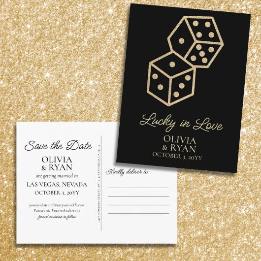 Lucky in Love Gold Wedding Save the Date Briefkaar Briefkaart
