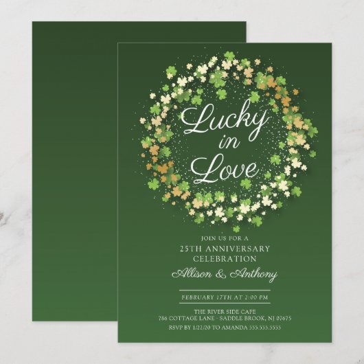 Lucky in Love Golden Shamrocks Jubileum Party Kaart (Voorkant / Achterkant)