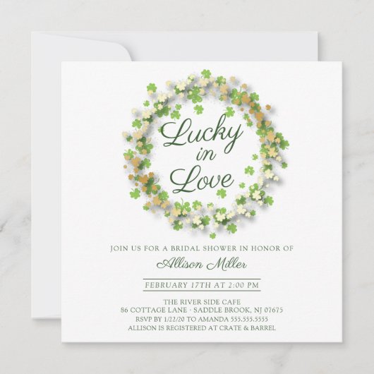 Lucky in Love Golden Shamrocks Vrijgezellenfeest Kaart (Voorkant)