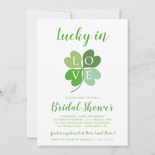 Lucky In Love Green Heart Shamrock Vrijgezellenfee Kaart (Voorkant)