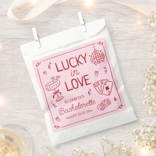 Lucky in Love grillige hand getrokken Bachelorette Bedankzakje (Geknipt)