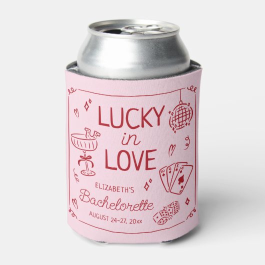 Lucky in Love grillige hand getrokken Bachelorette Blikjeskoeler (Blikje Voorkant)