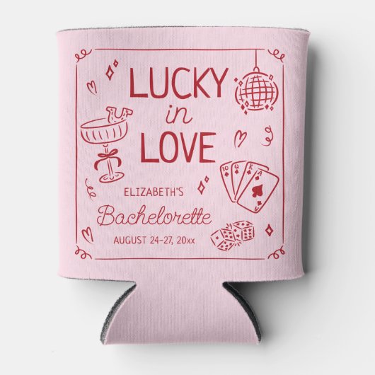 Lucky in Love grillige hand getrokken Bachelorette Blikjeskoeler (Voorkant)