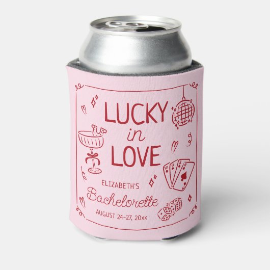 Lucky in Love grillige hand getrokken Bachelorette Blikjeskoeler (Blikje Achterkant)