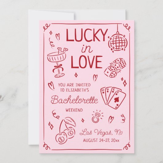 Lucky in Love grillige hand getrokken Bachelorette Kaart (Voorkant)