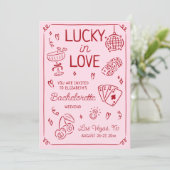 Lucky in Love grillige hand getrokken Bachelorette Kaart (Staand voorkant)