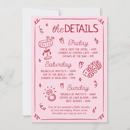 Lucky in Love grillige hand getrokken Bachelorette Kaart (Achterkant)