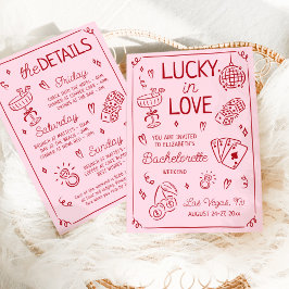 Lucky in Love grillige hand getrokken Bachelorette Kaart