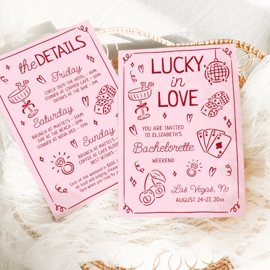 Lucky in Love grillige hand getrokken Bachelorette Kaart