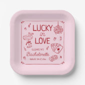 Lucky in Love grillige hand getrokken Bachelorette Papieren Bordje (Voorkant)