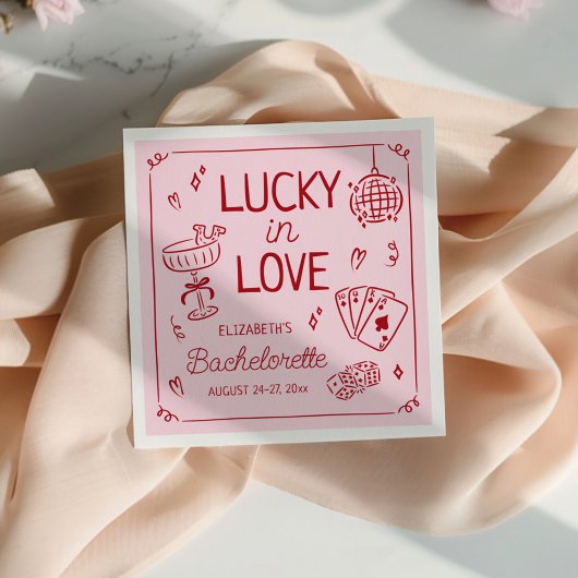 Lucky in Love grillige hand getrokken Bachelorette Servet