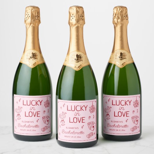 Lucky in Love grillige hand getrokken Bachelorette Sparkling Wijnetiket (Flessen)