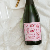Lucky in Love grillige hand getrokken Bachelorette Sparkling Wijnetiket