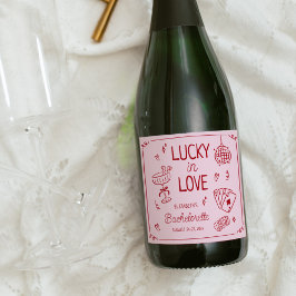 Lucky in Love grillige hand getrokken Bachelorette Sparkling Wijnetiket