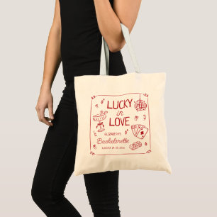 Lucky in Love grillige hand getrokken Bachelorette Tote Bag