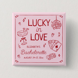 Lucky in Love grillige hand getrokken Bachelorette Vierkante Button 5,1 Cm