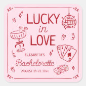 Lucky in Love grillige hand getrokken Bachelorette Vierkante Sticker (Voorkant)