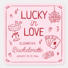 Lucky in Love grillige hand getrokken Bachelorette Vierkante Sticker