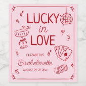 Lucky in Love grillige hand getrokken Bachelorette Wijn Etiket (Enkel label)