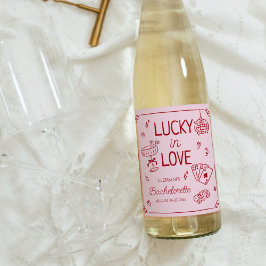 Lucky in Love grillige hand getrokken Bachelorette Wijn Etiket