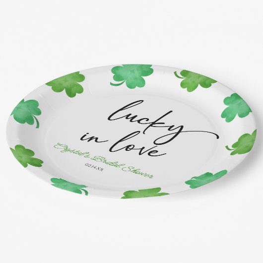 Lucky In Love Groene Shamrock Klavers Vrijgezellen Papieren Bordje (Gekanteld)