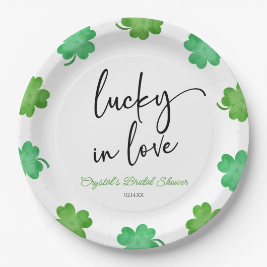 Lucky In Love Groene Shamrock Klavers Vrijgezellen Papieren Bordje (Voorkant)