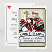 Lucky in Love - Harten Spelen Kaart Wed Invitation (Voorkant / Achterkant)