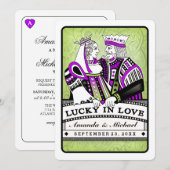 Lucky in Love - Harten Spelen Kaart Wed Invitation (Voorkant / Achterkant)