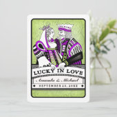 Lucky in Love - Harten Spelen Kaart Wed Invitation (Staand voorkant)