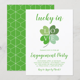 Lucky in Love Heart Shamrock Engagement Party Kaart