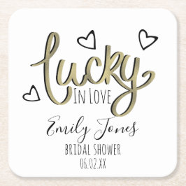 Lucky in Love Hearts Bruidsfeest Kartonnen Onderzetters