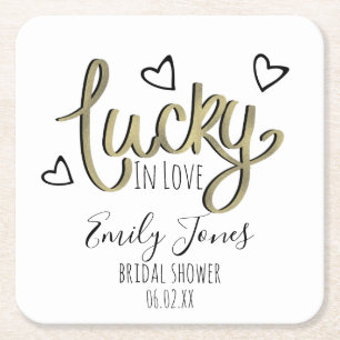 Lucky in Love Hearts Bruidsfeest Kartonnen Onderzetters