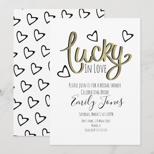 Lucky in Love Hearts Bruidsfeest Save The Date (Voorkant / Achterkant)