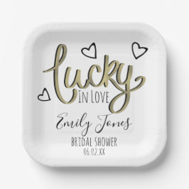 Lucky in Love Hearts Bruiloftsfeest Papieren Bordje