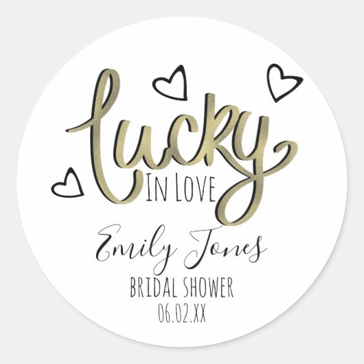 Lucky in Love Hearts Bruiloftsfeest Ronde Sticker (Voorkant)