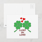 Lucky in Love Hearts Clover Briefkaart (Voorkant / Achterkant)