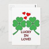 Lucky in Love Hearts Clover Briefkaart (Voorkant / Achterkant)