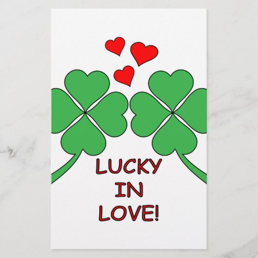 Lucky in Love Hearts Clover Briefpapier (Voorkant)