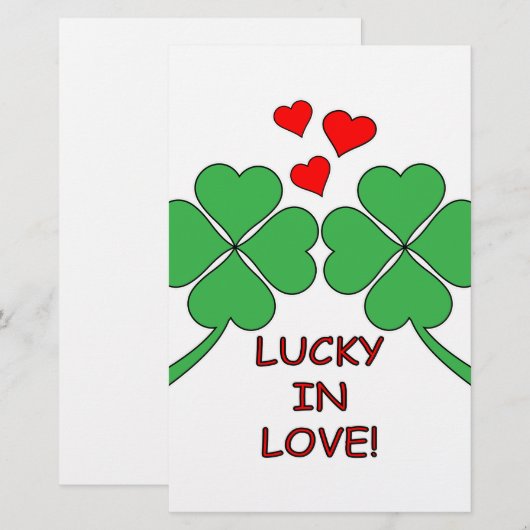 Lucky in Love Hearts Clover Briefpapier (Voorkant / Achterkant)
