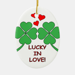 Lucky in Love Hearts Clover Keramisch Ornament